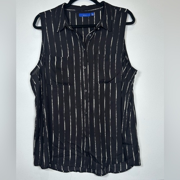 APT.9 Black Shirt with White Stripes. Sleeveless. Sheer. Career. Casual. Size XL - Picture 1 of 7